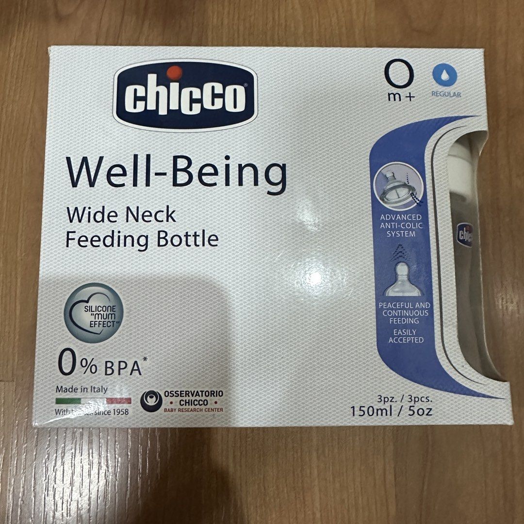 NEW Chicco bottle wide neck (Category: Breastfeeding & Bottle Feeding) located in Manila. Submitted by mayrie.co (Listing ID 1455535362, Image 1). Description: NEW CHICCO 3 pcs wide neck feeding bottle bought at 899.