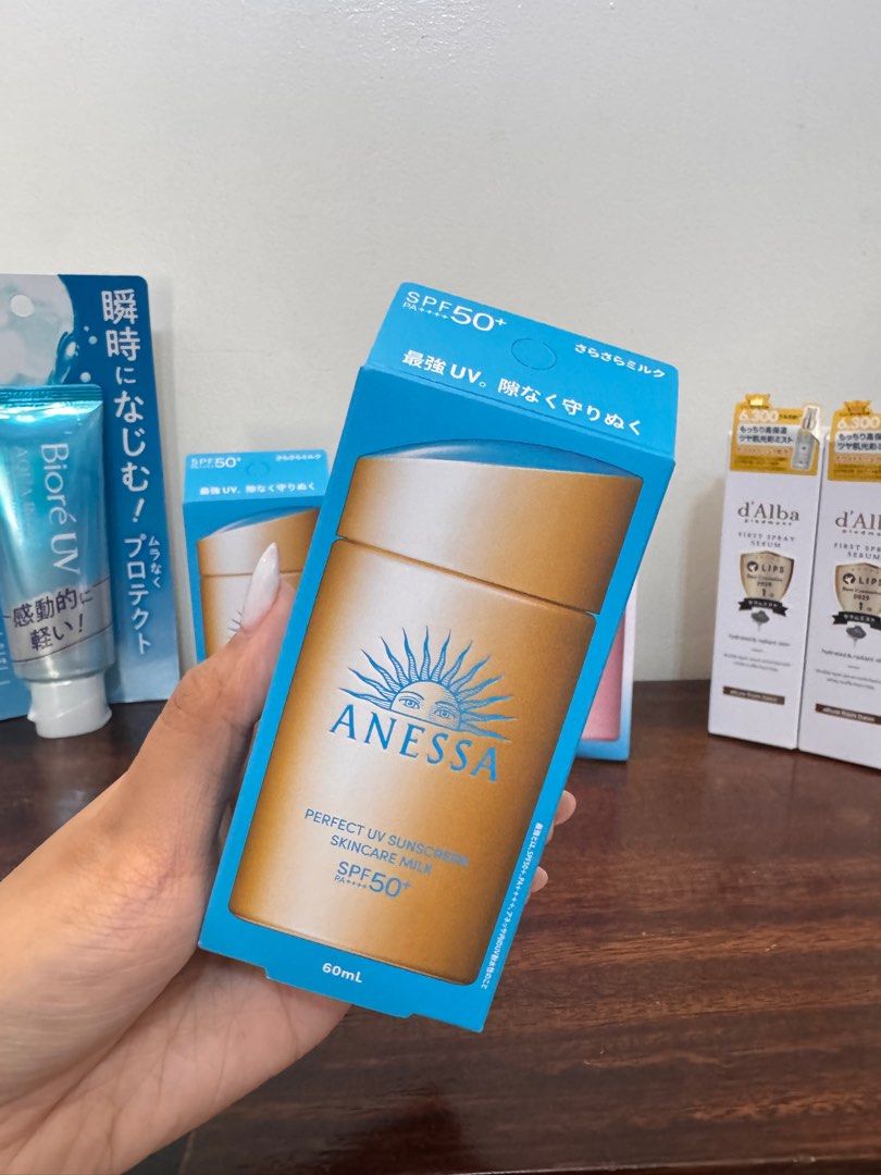 ONHAND Japanese Skincare (Category: Face Care) located in Davao. Submitted by deffonot_k (Listing ID 1455648214, Image 2). Description: Anessa - 1,790 Senka Blue - 345 Senka White & Pink - 445 each Biore Sunscreen - 630 Hada Labo - 599 Melano Lotion - 599 Melano Serum - 699 .