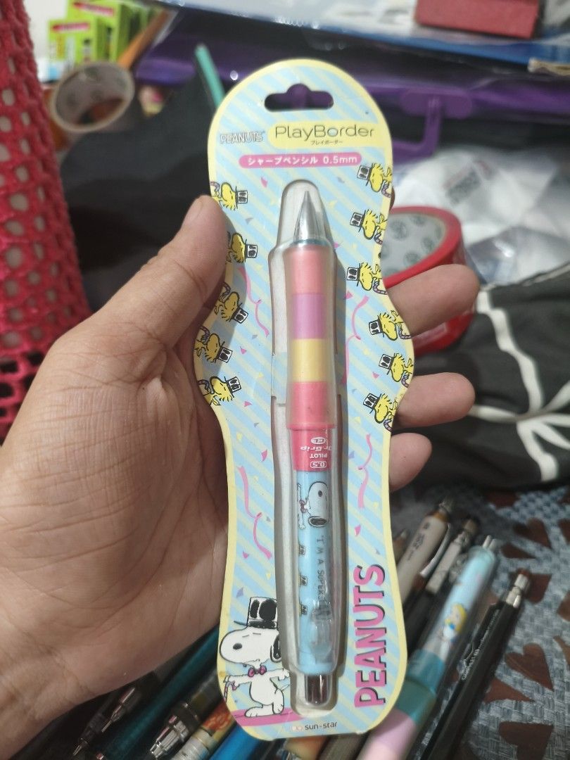 Peanuts PlayBorder Mechanical Pencil 0.5mm Snoopy Sun-Star (Category: Stationery & School Supplies) located in Arayat. Submitted by jpfinds19 (Listing ID 1455500521, Image 1). Description: - Cute Peanuts Snoopy PlayBorder mechanical pencil - 0.5mm lead size - Authentic Sun-Star product - Brand new, in original packaging - Ideal for Peanuts fans, collectors, or everyday use.