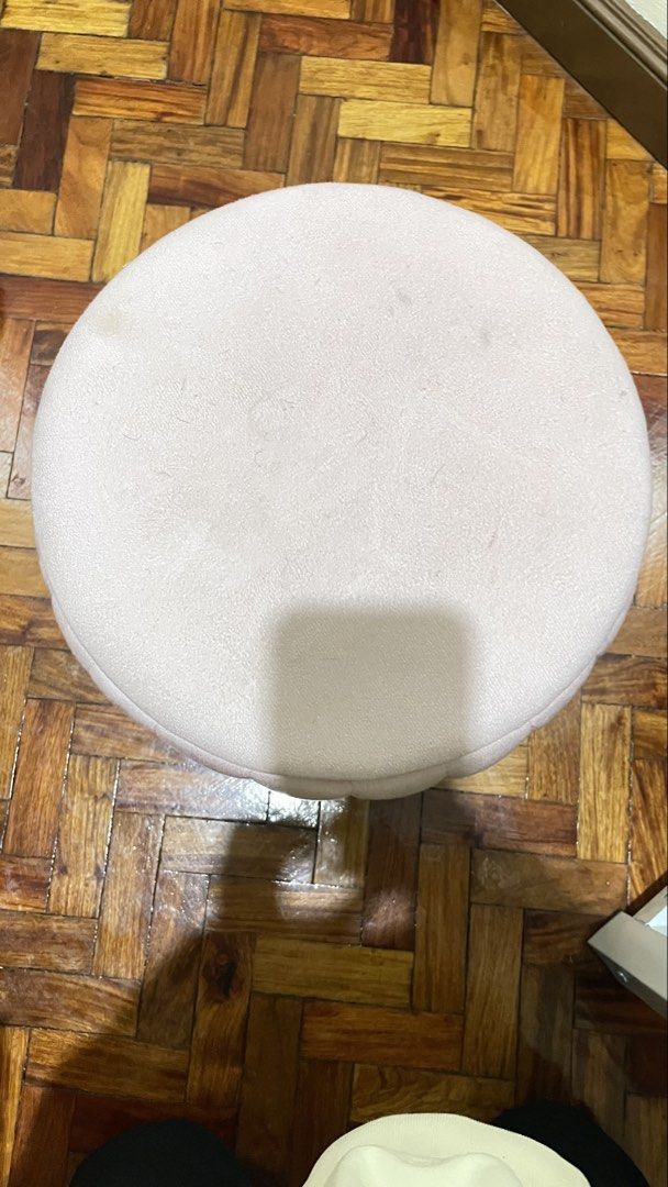 Pink Storage Stool Chair (Category: Chairs) located in Pasig City. Submitted by ruthmari (Listing ID 1455638777, Image 3). Description: Pink Stool chair with storage inside. Lightly used just kept under my table. Sturdy, can stand on it. Fits a lot of stuff. Flaw: last pic shows a slight bend it's really not obvious but it came to me that way. Grab / Lalamove shouldered by buyer .