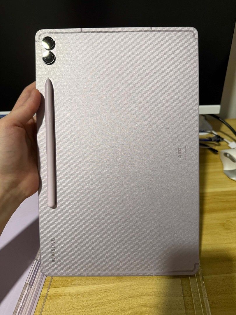 Samsung Galaxy Tablet S9 FE+ 128GB (Category: Android) located in Caloocan City. Submitted by abcde173 (Listing ID 1455598704, Image 3). Description: - Samsung Galaxy Tab S9 FE+ - Color: Lavender - Storage: 128GB - Includes protective case and original S Pen - Includes matte paper-like screen protector - Has carbon film protector all around to protect from scratches - No dents - No box or charger (I don't know where it is anymore) - Only used for