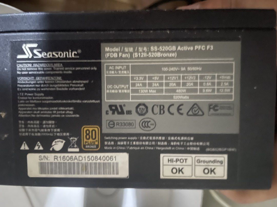 Seasonic psu bronze (Category: Computer Parts) located in Caloocan City. Submitted by acedgreat (Listing ID 1455505237, Image 2). Description: Seasonic s12ii psu 520 watts 80plus bronze Non modular 2years used.