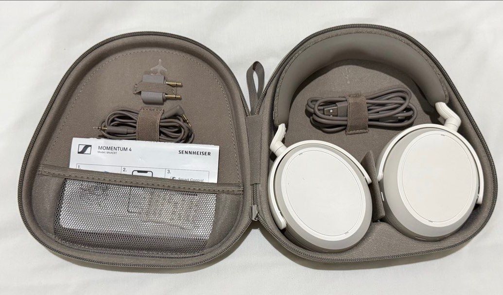 Sennheiser Momentum 4 Headphones (Category: Headphones & Headsets) located in Manila. Submitted by dtkaye20 (Listing ID 1455625967, Image 1). Description: - Original Sennheiser Momentum 4 Headphones - Bought in Dubai for ₱20,000 - Still in flawless condition - Has a small tear on the fabric part but barely noticeable - Negotiable for sure buyer - Includes the original bag it came with + all wires.