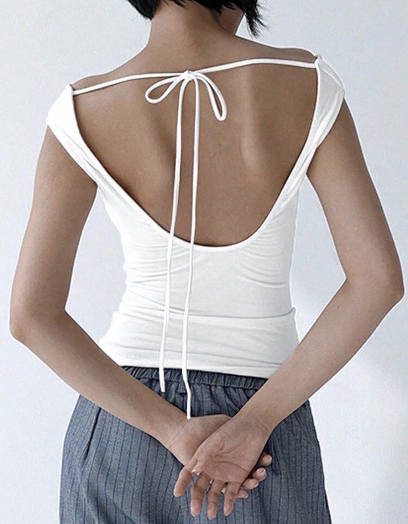 Shein Off Shoulder Backless Top (Category: Sleeveless) located in Cavite. Submitted by yraviii (Listing ID 1455609057, Image 2). Description: never been used size xs (best fit on small bodyframe) no whenworn pics .