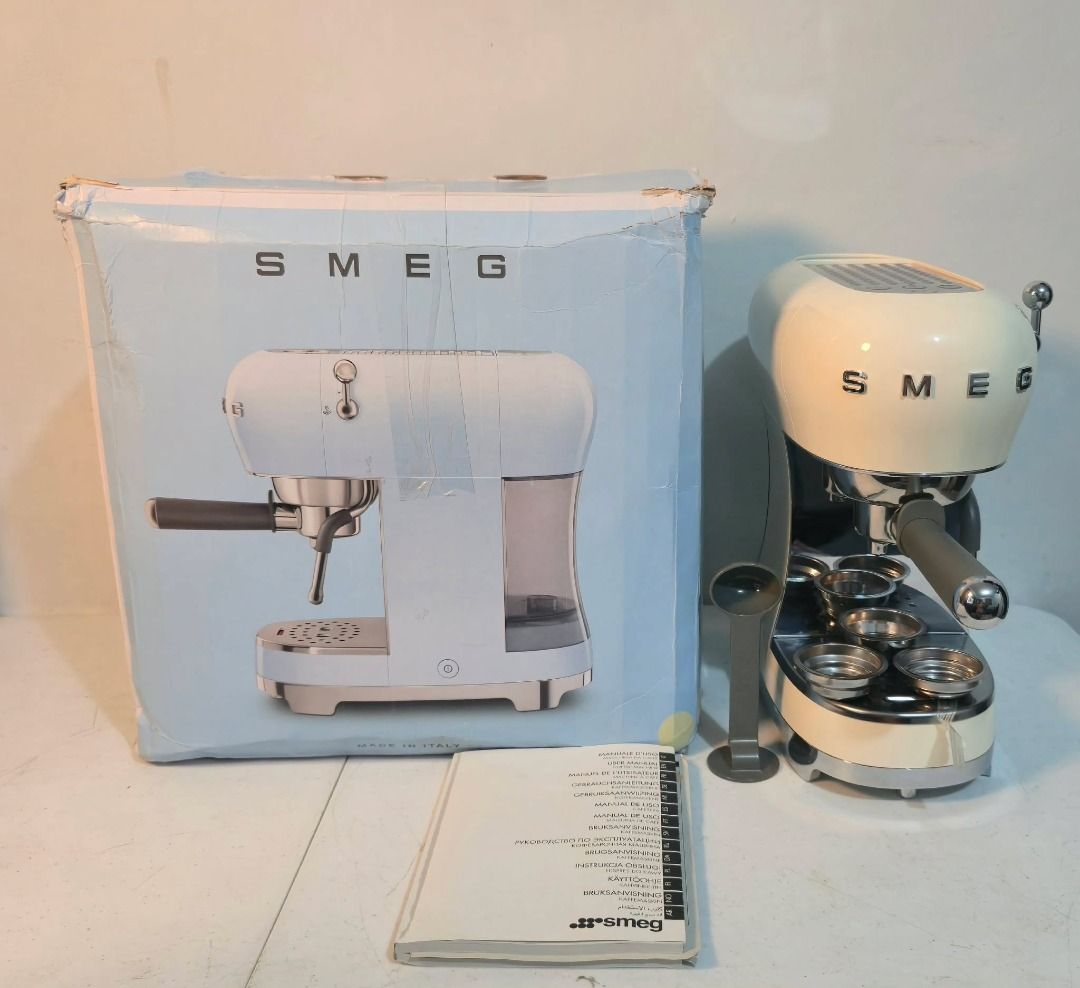 Smeg Espresso Machine Cream (Category: Coffee Machines & Makers) located in Rizal. Submitted by joan5505 (Listing ID 1455635175, Image 1). Description: Smeg Espresso Machine Cream Australian mall pull out Used as demo/display unit 220V Complete Box Manual 3 filter basket 2 in 1 Scooper and tamper No issue 21k.
