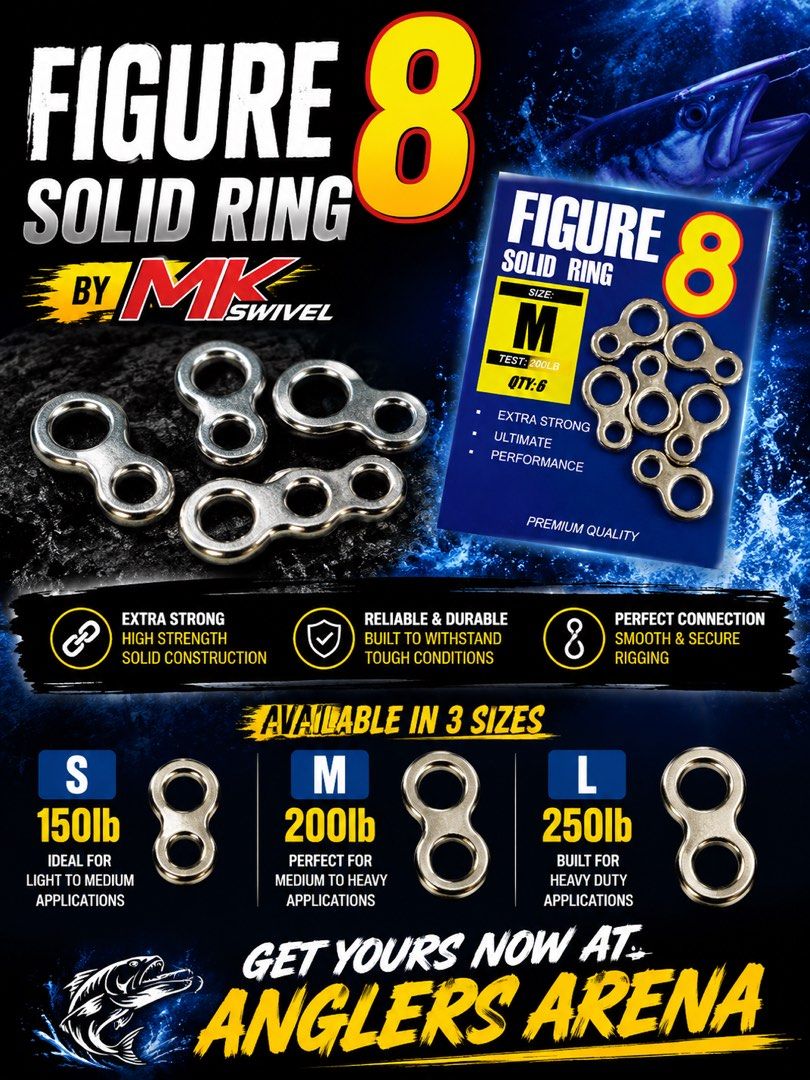 Solid ring (Category: Fishing) located in Singapore. Submitted by anglersarena011532 (Listing ID 1455675028, Image 1). Description: 🔗 Small ring, massive strength! The MK Swivel Figure 8 Solid Ring delivers a secure, reliable connection for your toughest fishing setups. 💪 Available in 3 sizes: • S – 150lb • M – 200lb • L – 250lb 🎣 Get yours now at Anglers Arena! .