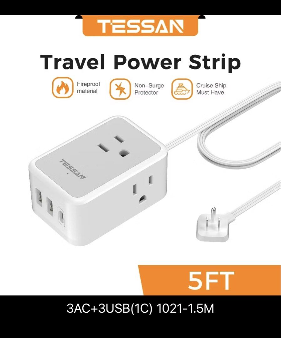 Tessan Slim Head Extension Chord with Surge Protector (Category: Electrical, Adaptors & Sockets) located in Makati City. Submitted by tototee (Listing ID 1455512761, Image 2). Description: Tessan Slim Head Extension Chord with Surge protection bnew makati with usb ports tupe c and Aa.