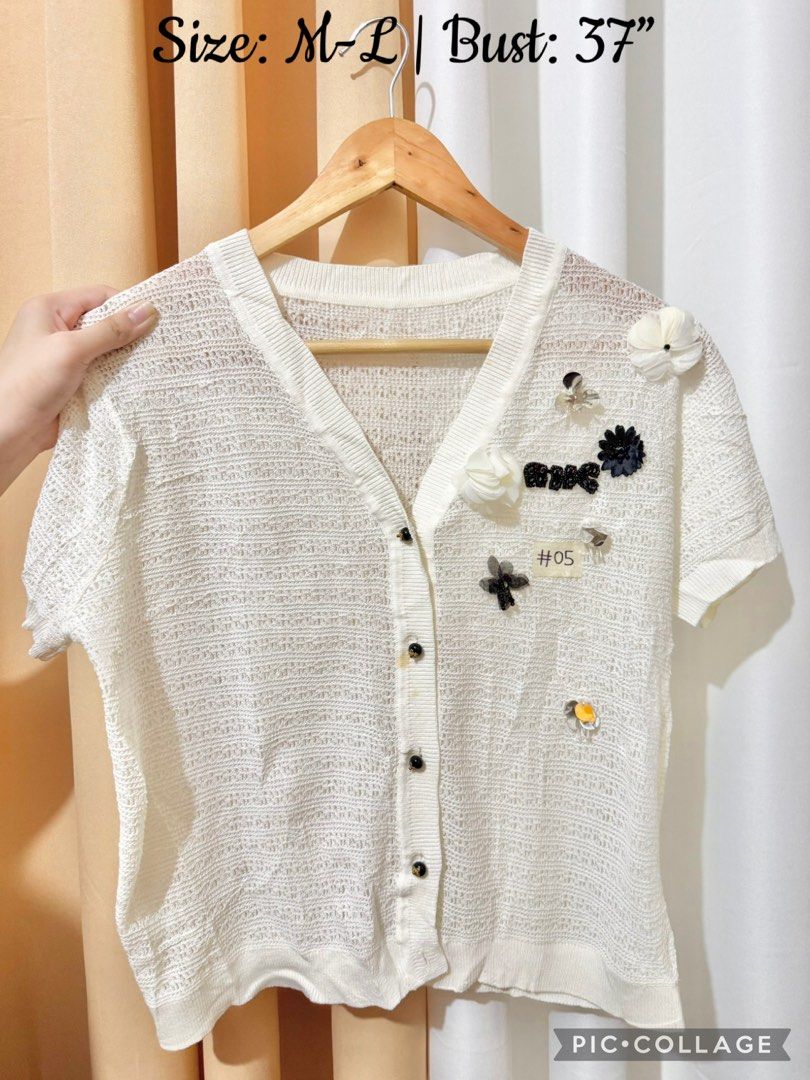 Textured Knit Button Top (Category: Blouses) located in Quezon City. Submitted by everydayessentialsstudio (Listing ID 1455649100, Image 1). Description: A textured knit top accented with decorative floral appliqués for a sweet and elegant look. 📌 Features • Button-down front • Knit texture • Floral embellishments • Soft stretch fabric • Short sleeves #EverydayEssentialsStudio #KnitTop #MinimalStyle #PrelovedFashion.