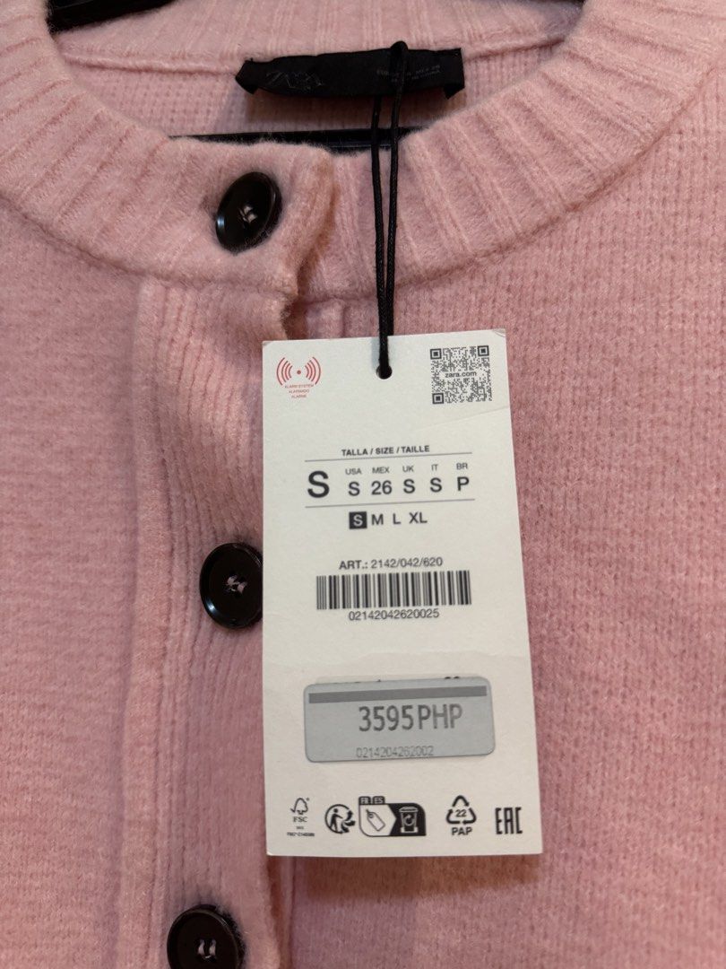 Zara Pink Knit Button Cardigan BNWT (Category: Coats, Jackets and Outerwear) located in Marikina City. Submitted by kmdd27 (Listing ID 1455626670, Image 2). Description: Brand New with Tag Retails at PHP3,595 Selling for PHP2,900 Rfs: cancelled trip.
