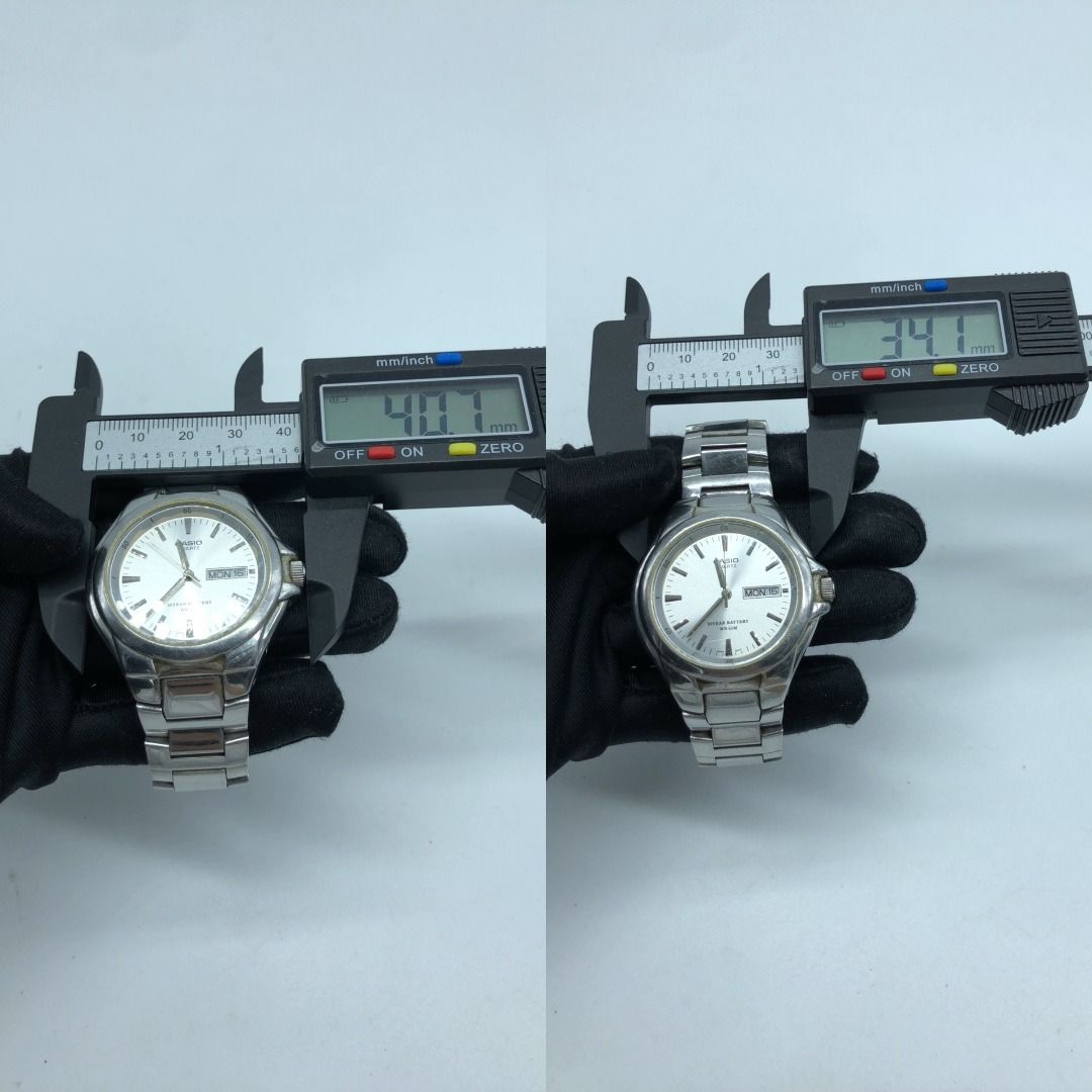 267007872 CASIO WATCH 3716 MOVING (Category: Luxury Watches) located in Taguig. Submitted by ecoring.ph (Listing ID 1455687777, Image 3). Description: ◆CONDITION: B ◆DESCRIPTIONS: (Other defects/info:) The bezel, case back, end pieces, crown, clasp, and links of the watch have scratches, stains, and dirt, showing clear signs of use. The dial of the watch has discoloration and areas where the surface has peeled off. The links of the watch are slig