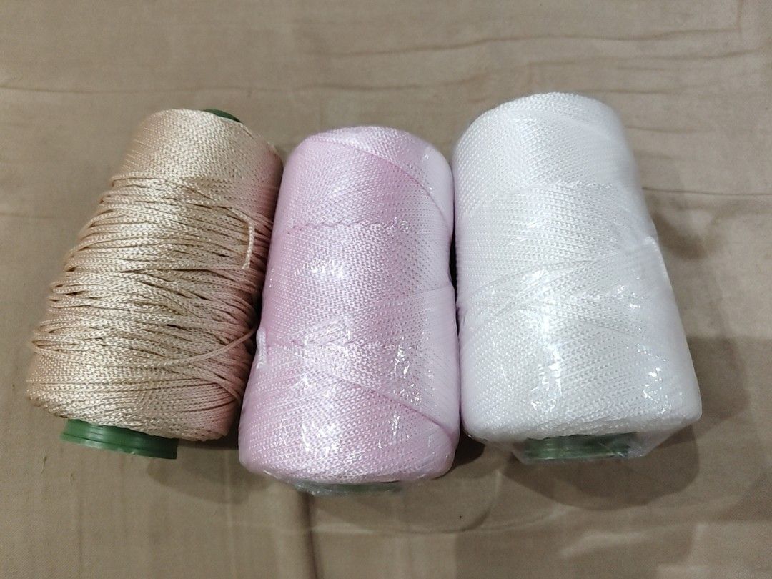 3mm Polypropylene Nylon Yarn (Category: Craft Supplies & Tools) located in Cabanatuan. Submitted by curated_cozy (Listing ID 1455757761, Image 1). Description: WTS Polypropylene Nylon Yarn 3mm 220grams for ₱120 fixed price Available: Beige Pink White RFS: Hindi ko sya nabet gamitin, was experimenting with yarns and resulted to using Cotton Hollow nalang sa bag project I'm doing All walang bawas, triny kolang yung beige and frog it kaya opened sya