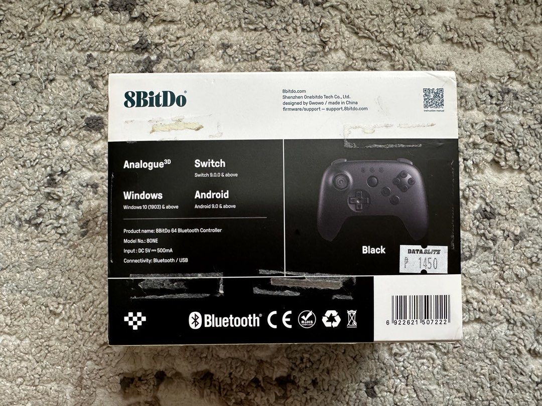 8BitDo 64 Bluetooth Controller (Category: Controllers) located in Manila. Submitted by rostce (Listing ID 1455711471, Image 2). Description: * Like new - used to test on my Nintendo Switch only * Inclusions: Controller, box, USB plug, and paperwork (no receipt) * No issues - just plug and play * Bought from Datablitz * Model: 8BitDo 64 Bluetooth Controller * Design: N64-inspired, modern dual-grip layout * Joysticks: Hall Effect analog joystick * 