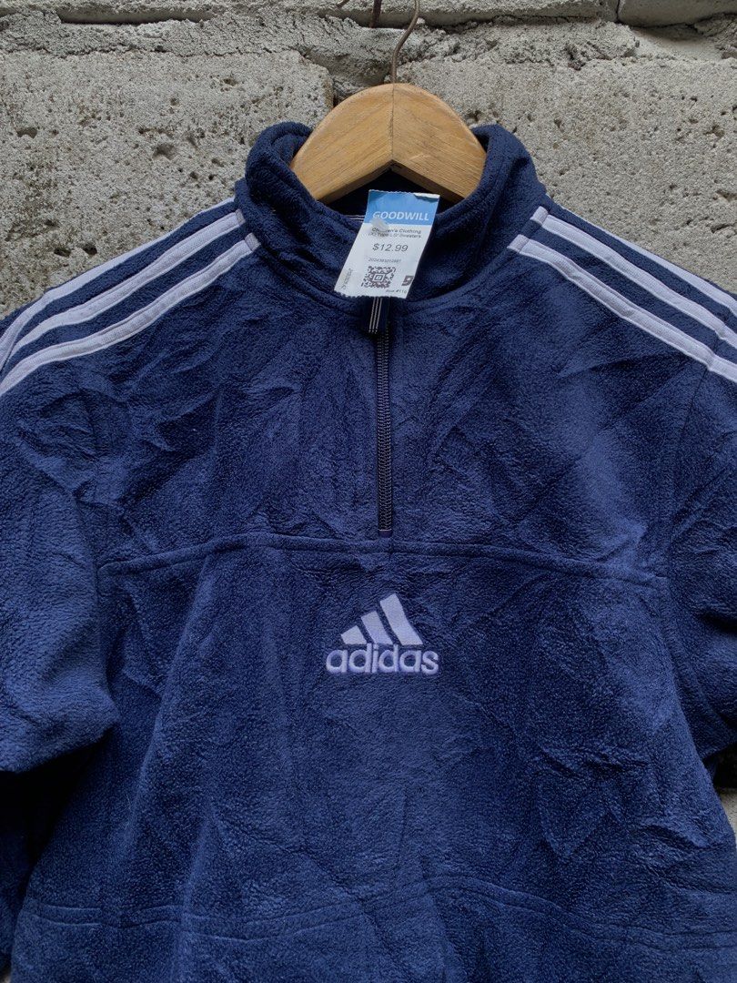 Adidas Navy Blue Fleece 3-Stripes Quarter Zip Pullover (Category: Coats, Jackets and Outerwear) located in Dinalupihan. Submitted by edthrifted (Listing ID 1455854143, Image 2). Description: Adidas ₱300+sf For Kids 3-5 or 6-7 yrs old Length-22 Width-17 Like New Colorate: 9.5/10 Good condition Excellent Issue: Needwash Jnt/Gcash Bataan loc.