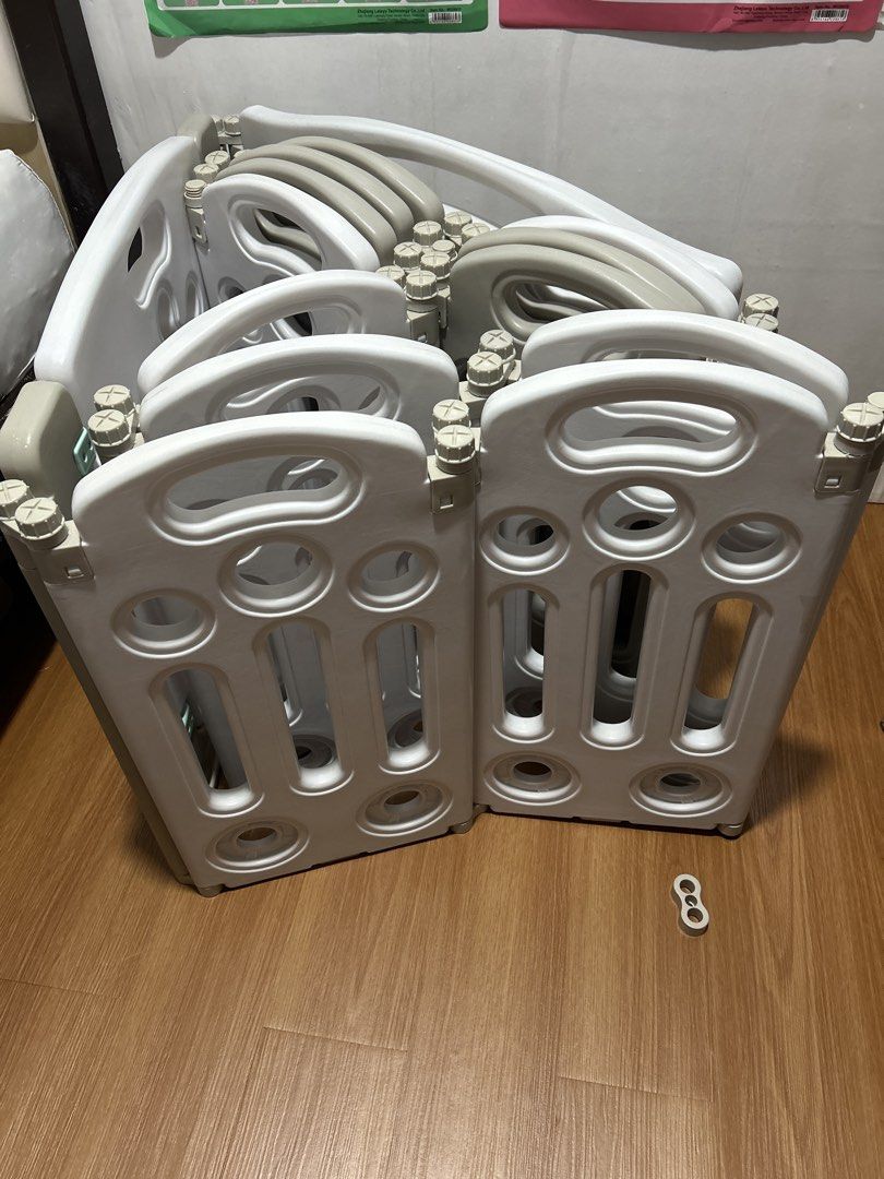 Baby Playpen 14pcs (Category: Infant Playtime) located in Pateros City. Submitted by cleanmycloset (Listing ID 1455836826, Image 1). Description: 2 big Panels (interactive & door) 5 light gray panels 7 white panels Total of 14 double size 48x75 For pick up only. Freebie: ring Preloved, unless stated brandnew. All items are declared AS IS. Pls manage your expectations. Can do tiiktokk checkout, courier apps, or self pick up. Payment first thru cas