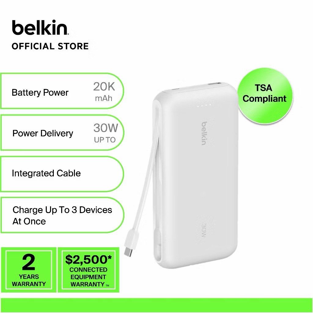 Belkin BoostCharge Power Bank 20K with Integrated Cable (Category: Batteries & Power Banks) located in Rizal. Submitted by lovedbyhannah (Listing ID 1455840031, Image 1). Description: Has minimal flaw like minor dirt due to usage but not that obvious Original and very good quality RFS: Need funds.