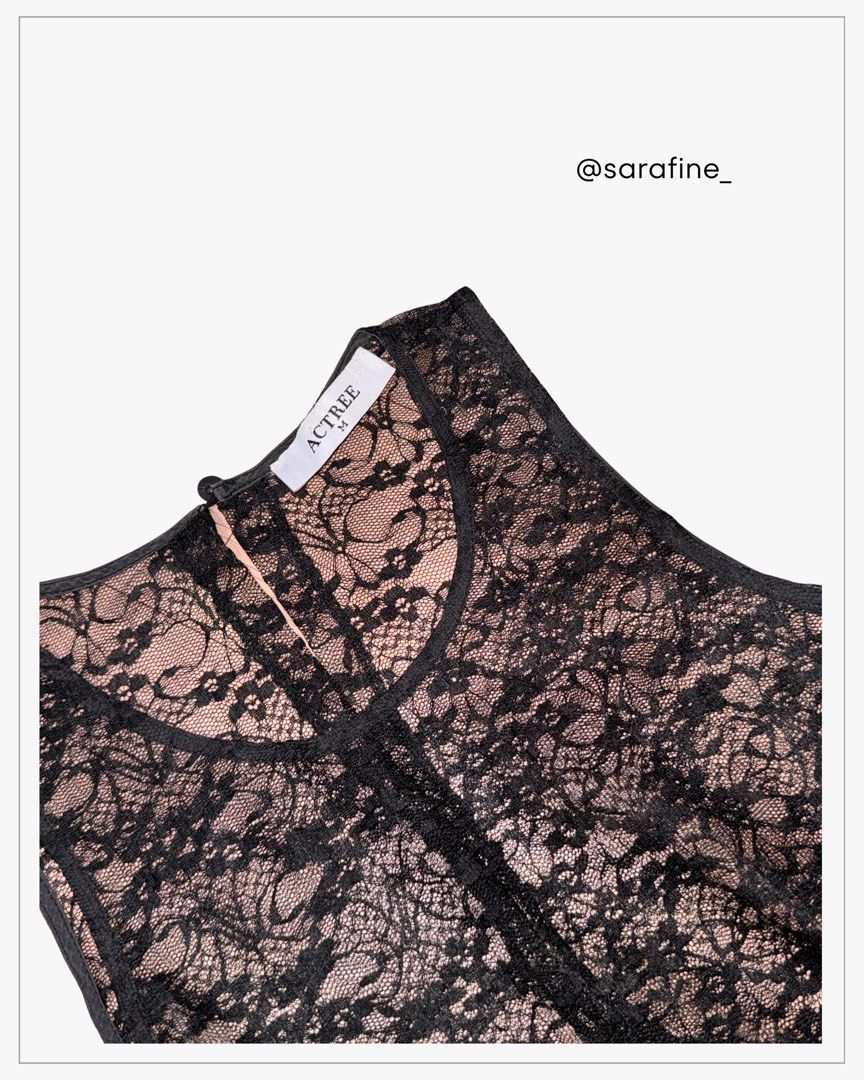 Black Lace Sleeveless Dress (Category: Dresses) located in Manila. Submitted by sarafine_ (Listing ID 1455833955, Image 2). Description: Black Lace Sleeveless Dress * Gently used and still in good condition * Black floral lace throughout * Sheer lace detail on the upper part with black fabric lining underneath the skirt * Sleeveless design with a flowy silhouette * Photos show the actual item and its current condition.