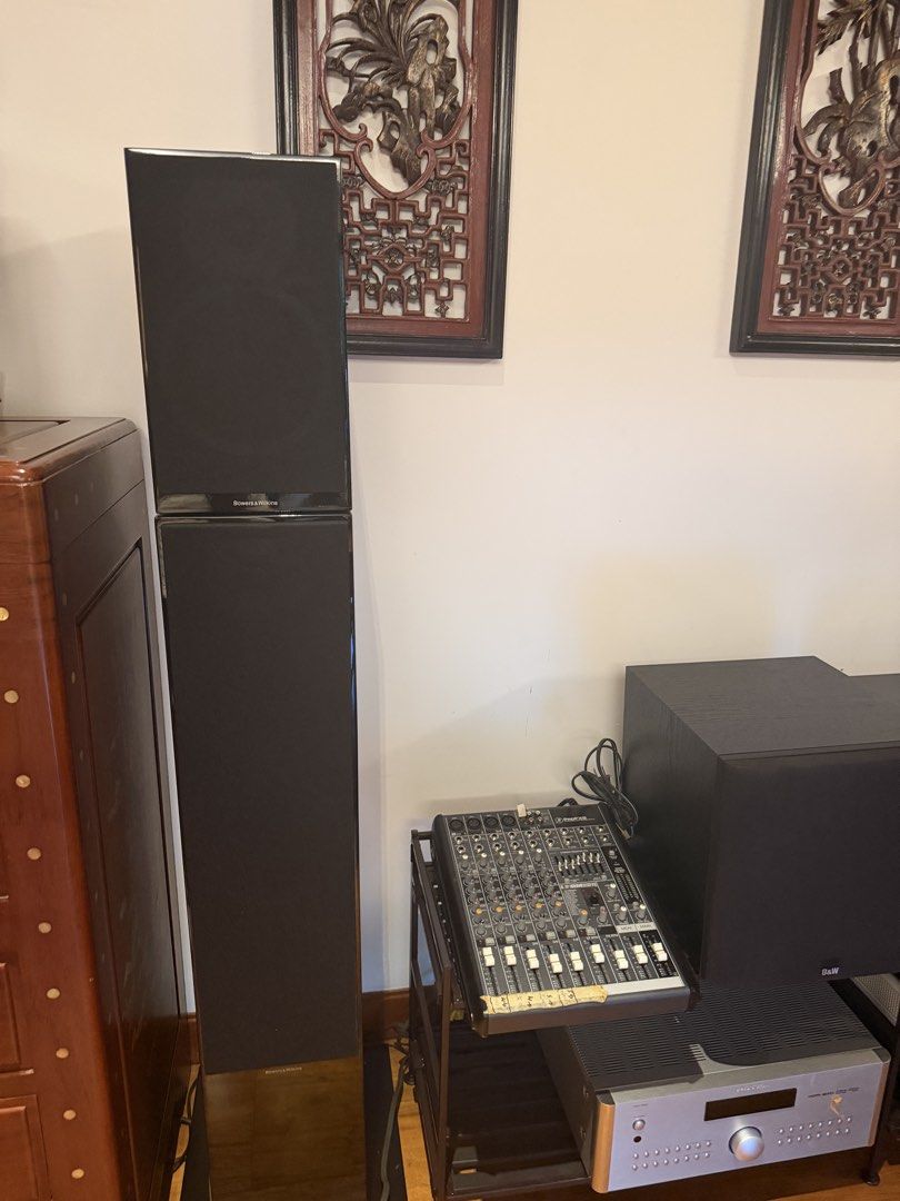 B&W Home Theater System (Category: Entertainment Systems & Smart Home Devices) located in Makati City. Submitted by imwinniewong (Listing ID 1455764378, Image 2). Description: LAST PRICE LISTED brought down from 120,000 Complete Bowers & Wilkins (B&W), Pre-owned and previously used as a home entertainment system. Selling because the setup is no longer being used. Includes: 2× B&W CM9 floorstanding speakers ₱65,000/pair 2× B&W CM5 bookshelf speake