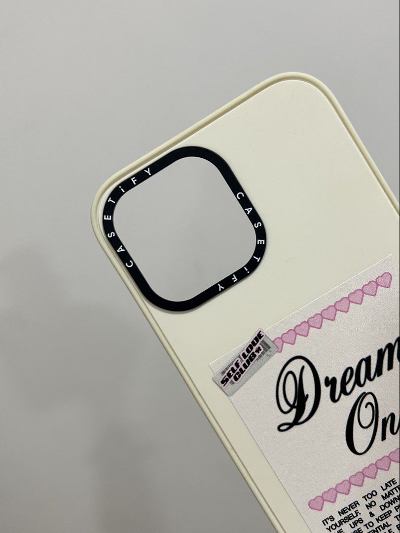 CASETiFY Dream On Self-Love Case — iPhone 13 Pro Max (Category: Cases & Sleeves) located in Manila. Submitted by chesbedumb (Listing ID 1455802670, Image 2). Description: CASETiFY “Dream On..” self-love design phone case for iPhone 13 Pro Max. - authentic CASETiFY case - “Dream On..” self-love design heart detailing - CASETiFY camera ring - good overall condition - no cracks or major damage - used but well-kept - price is negotiable! condition: h