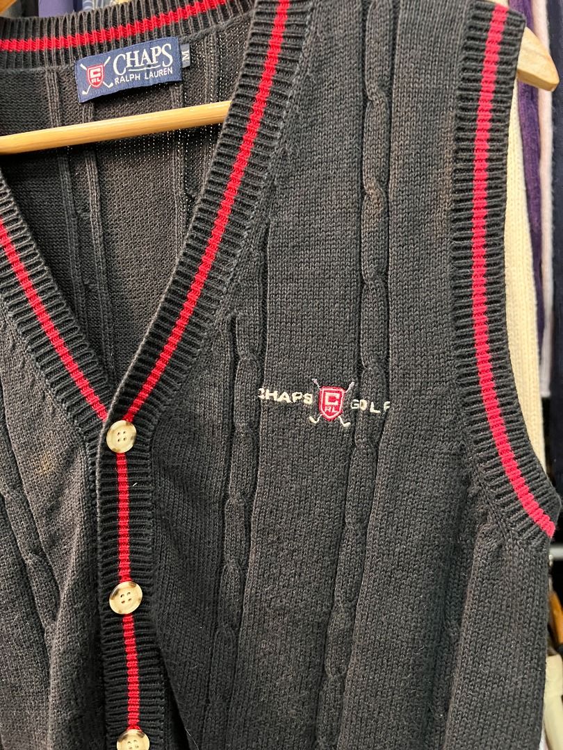 Chaps by Ralph Lauren Black Knit Button Vest (Category: Vests) located in Baguio. Submitted by marcusmartin2600 (Listing ID 1455723379, Image 3). Description: Size: Medium on tag Condition: Excellent | signs of usage 📏 Measurement via Tape Measure (in inches): Chest width: 20” Length: 25” Shoulders: 16” Hem: 18.5”.