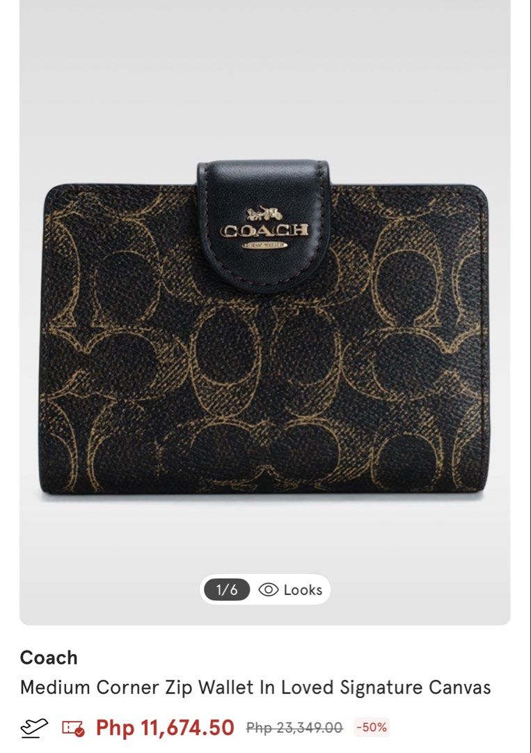 Coach Medium Corner Zip Wallet In Signature Canvas (Category: Luxury Bags & Wallets) located in Legazpi City. Submitted by i.am.kay (Listing ID 1455752188, Image 1). Description: Brandnew and Original -nothing to explain- Pm for sure buyer for a discount!💕.