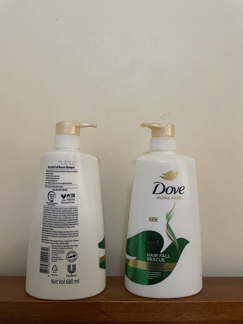 Dove Ultra Care Shampoo & Conditioner (Category: Hair) located in Quezon City. Submitted by lianas_preloved (Listing ID 1455772472, Image 1). Description: - Dove Ultra Care Shampoo & Conditioner - Includes: Hair Fall Rescue Shampoo (680ml) - Includes: Intensive Repair Conditioner - Includes: Straight & Silky Shampoo (680ml) - Benefits: Hair repair and strengthening - Features: Easy-to-use pump bottles b1t1 500 each 290.