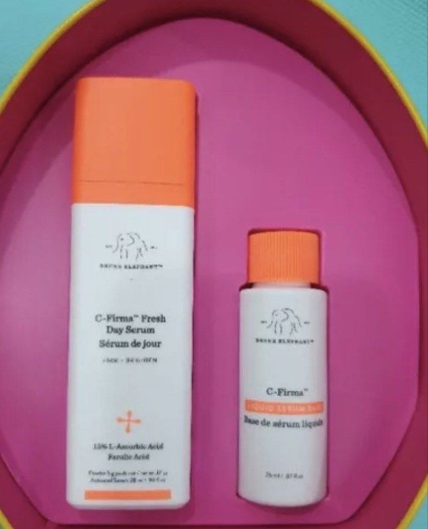 DRUNK ELEPHANT SET (Category: Face Care) located in San Juan City. Submitted by cashfrancefashioncosmetics_ph (Listing ID 1455691217, Image 1). Description: DRUNK ELEPHANT FRESH DAY SERUM MIXED WITH C FIRMA AND LIQUID POWDER👇👇👇 -C-FIRMA LIQUID SERUM BASE 26ML C-FIRMA FRESH DAY SERUM FIRM+BRIGHTEN 15%L-ASCORBIC ACID FERULIC ACID powder 5g Activated Serum 28ml Directions: STEP 1- Tap to loosen powder. STEP 2- Slowly pour liquid into powder. STEP