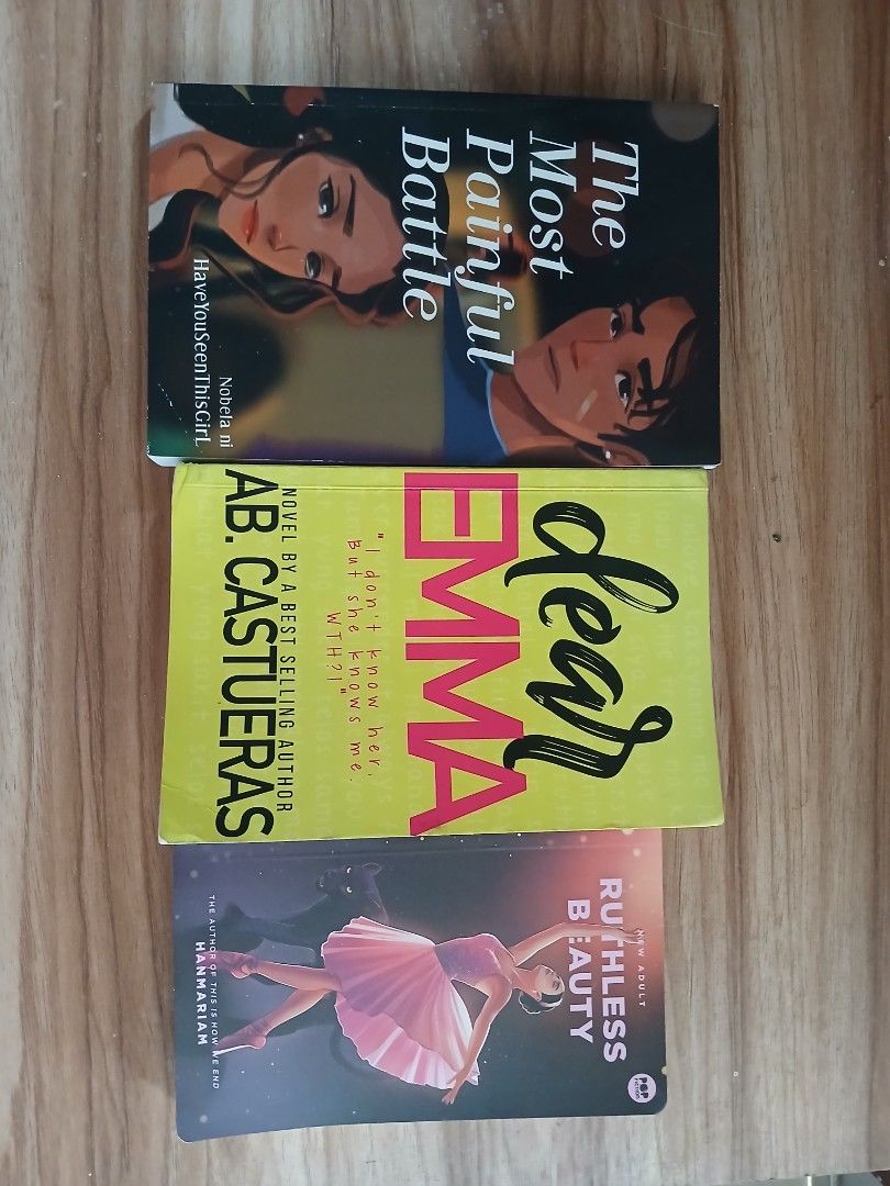 Filipino Authors | 3 for 149 (Category: Storybooks) located in Puerto Princesa. Submitted by enjeruru (Listing ID 1455740481, Image 2). Description: RFS: Decluttering books to free up bookshelves. DM me for book condition. ✅️Dear Emma (✨️Seller's Favorite) by AB. Castueras ✅️Ruthless Beauty by Hanmariam ✅️The most painful battle by haveyouseenthisgirl MOP: Gcash / Maribank/ GoTyme -Payment first -Send receipt once done First come, first serve ❌️N
