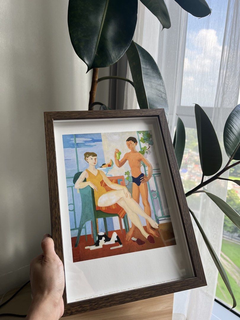 Framed Giclee Art Print (Category: Wall Decor) located in Caloocan City. Submitted by smolgirlfits (Listing ID 1455749908, Image 1). Description: MEDVECZKY Jenö: Terasz, 1967 - Jenö MEDVECZKY, Terrace, 1967 © Magángyüjtö tulajdonában Foto: © Virág Judit Galéria HUNGART © 2026 Authentic giclee reproduction Framed in RODALM 21x30cm Walnut.