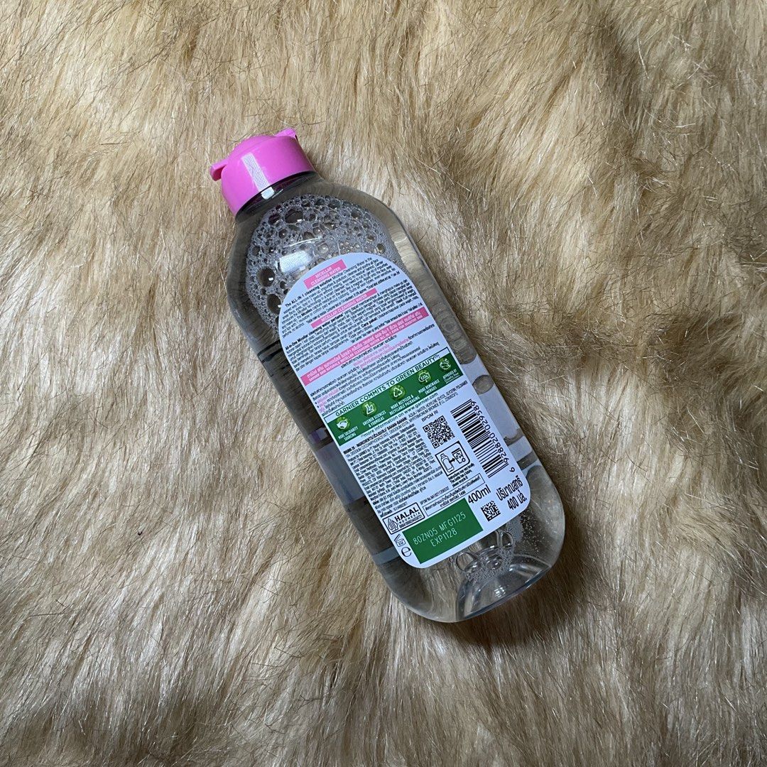 Garnier Pink Micellar Water 400ML (Category: Face Care) located in Manila. Submitted by randomlyyoursph (Listing ID 1455820750, Image 2). Description: Reason for sale: Decluttering (in other word, madami na po me gamit, ayaw ko ma expired sila dahil tinatambak ko lang sila, gets?) THIS IS ORIGINAL, ORIGINAL TALAGA AS IN! SF NOT INCLUDED EXP: 2028 Info: Finally, your skincare is made simple with Garnier Micellar Water: 3-IN-1 Skincare. With its sp