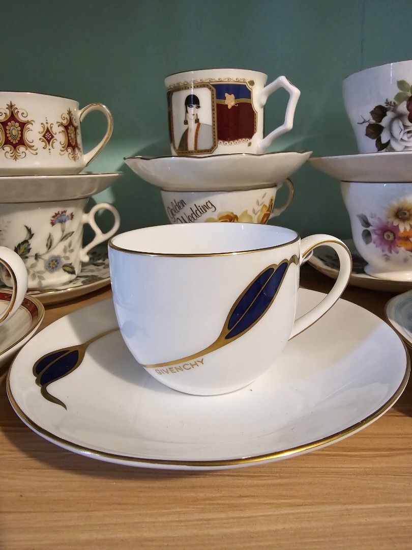 SALE❗GIVENCHY Duo - Blue Leaf (Category: Coffee & Tea Tableware) located in Quezon City. Submitted by senyoramaria (Listing ID 1455677713, Image 1). Description: GIVENCHY Blue Leaf Bone China Made in Japan Smaller than regular cup. Php750❗.