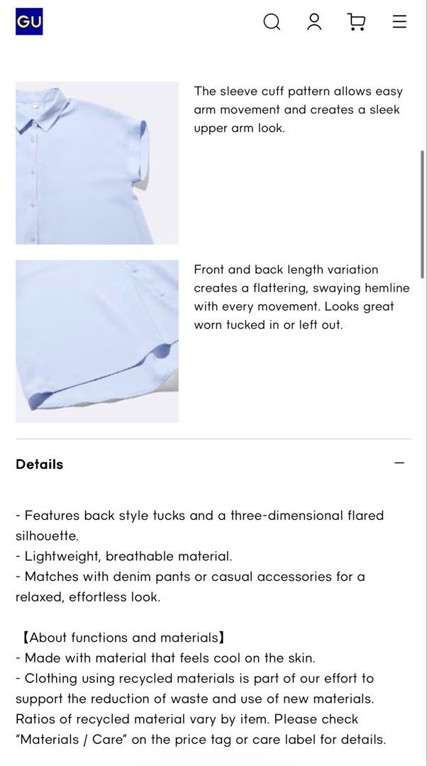 GU Draped Flared Blue Large (Category: Shirts) located in Cavite. Submitted by cha____r (Listing ID 1455723131, Image 3). Description: GU brand Personally bought in Japan Size Large Used for probably 2x in the office Rfs: not using.