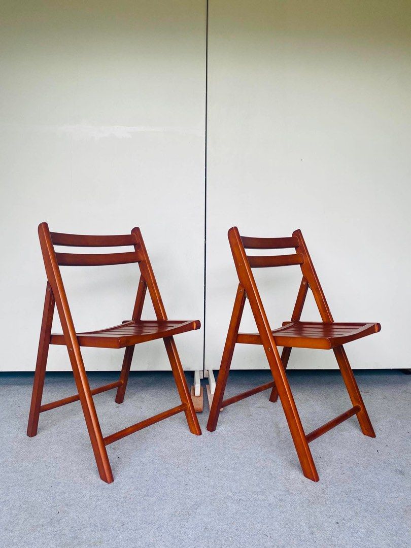 "JAPAN SURPLUS" 2PCS WOODEN FOLDING CHAIRS (Category: Chairs) located in Manila. Submitted by elliefurnies31 (Listing ID 1455839915, Image 2). Description: "JAPAN SURPLUS" 2PCS WOODEN FOLDING CHAIRS SIZE: 18L" x 17W" x 17Sh" x 31H" inches (AS-IS ITEM) IN GOOD CONDITION.