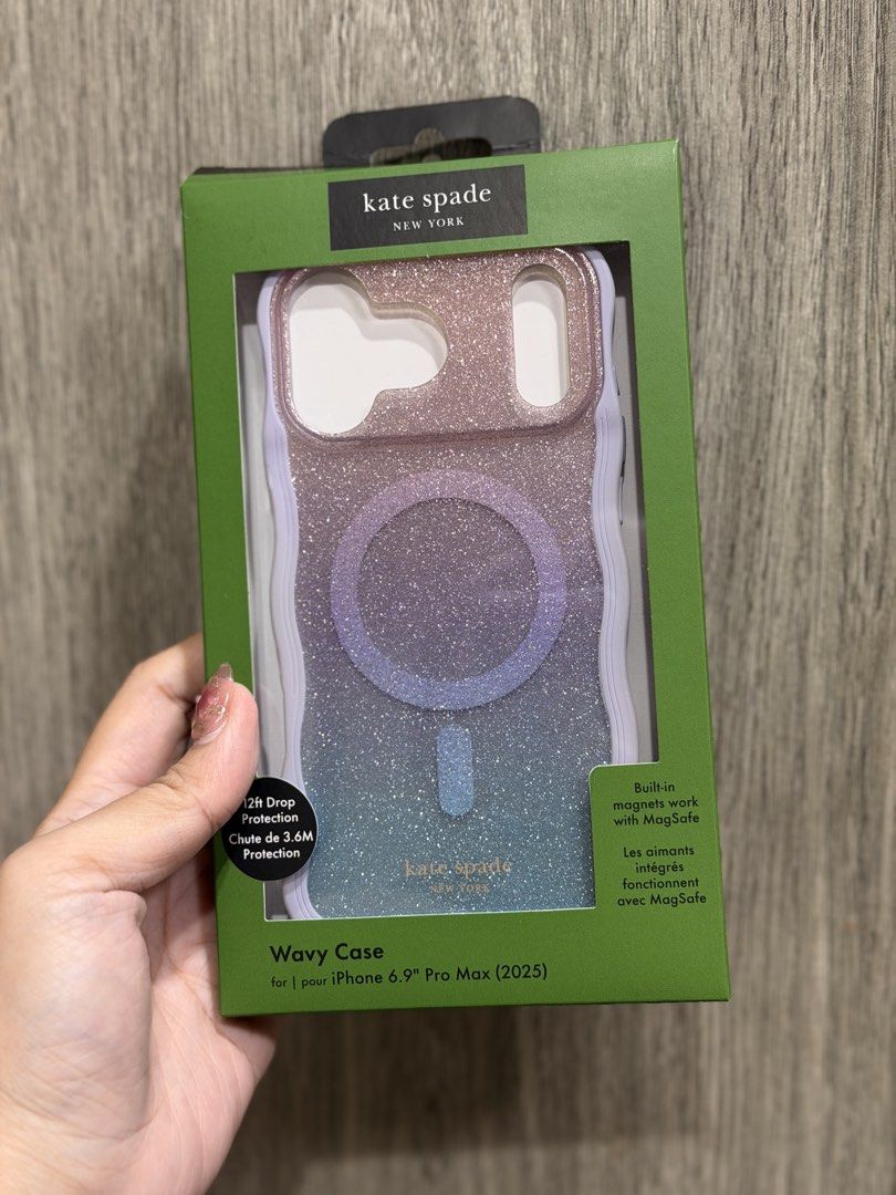 Kate Spade iPhone 17 Pro Max Magsafe Purple Glitter Case (Category: Cases & Sleeves) located in Caloocan City. Submitted by irisescalada (Listing ID 1455783911, Image 1). Description: Hi! Selling my Kate Spade magsafe case for iPhone 17 Pro Max. Originally bought at around 2.7k last year, used for around 2 months only and stored properly in its box. Slight dirt due to usage but not that noticeable. .