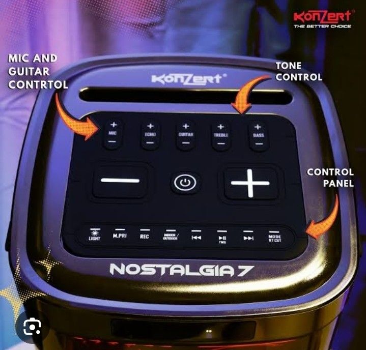 KonZert - Model: Nostalgia 7 🎤Free 1 pc. Wireless Microphone (Category: Soundbars, Speakers & Amplifiers) located in Quezon City. Submitted by aksesori_namura (Listing ID 1455677243, Image 3). Description: KonZert - Model: Nostalgia 7 🎤Free 1 pc. Wireless Microphone Brand New / Sealed Box ✔️P4,999 Only! ❌️Original Price P7,999 PARTY SPEAKER SYSTEM •6.5" Woofer • 3" Midrange • 2" Tweeter • 3000W Max Power •Bluetooth Wireless Streaming •USB Port 