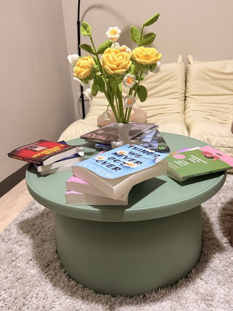 Large Green Coffee Table - Modern Round Design (Category: Tables & Sets) located in Mandaluyong City. Submitted by riz_040521 (Listing ID 1455801740, Image 1). Description: Pre-loved cute table - Large, round coffee table - Lovely sage green color - Modern, minimalist design - Ideal for small apartments or living rooms - Sturdy construction with a smooth finish - Easy to assemble.