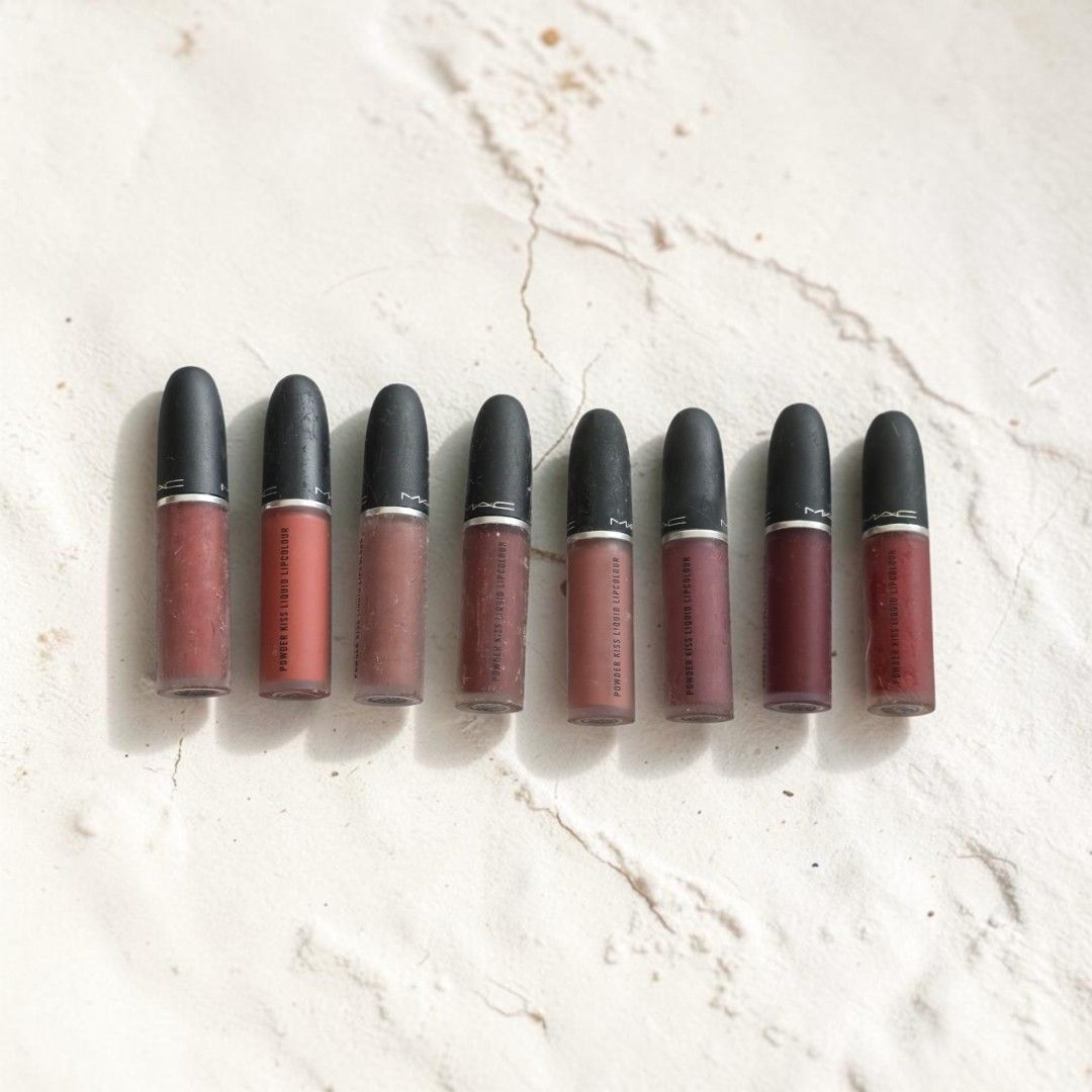 MAC Powder Kiss Liquid Lipcolour Set (Category: Makeup) located in Taguig. Submitted by altainfante (Listing ID 1455821549, Image 1). Description: - Set of 8 MAC Powder Kiss Liquid Lipsticks - Includes the ff shades: Marakkesh Mere Sorry not sorry Over the Taupe Blurred Kiss (SOLD OUT) Date Maker More the Mehr-ier Make Love to the Camera Devoted to Chili Mull it over - Features a comfortable matte finish - Ideal for everyday wear and special occa