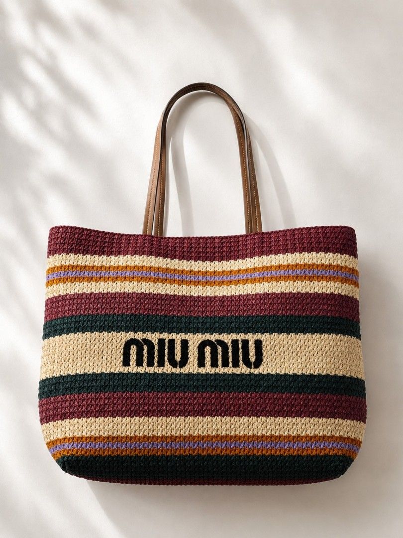 Miu Miu Raffia woven tote (Category: Luxury Bags & Wallets) located in Pateros City. Submitted by hoarderhub (Listing ID 1455795114, Image 2). Description: Miu Miu Raffia woven tote Height 34 cm Width 40 cm Depth 16 cm ✨ Returns & refunds accepted. I'm a buyer too, so I know how easy it is to make an impulse purchase (sometimes for that little dopamine boost! 😅). As a fellow bag lover—and a bit of a hoarder—I'm trying to declutter, but I also wa