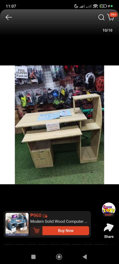 Modern Solid Wood Computer Desk with Shelf and Drawer (Category: Tables & Sets) located in San Jose del Monte. Submitted by Skin_Care2022 (Listing ID 1455821390, Image 1). Description: - Made of durable solid wood - Features a convenient storage shelf on the right - Includes a practical drawer on the left - Ideal for creating your home office setup - Offers plenty of space for your monitor and accessories No flaws. I have no time para disassemble