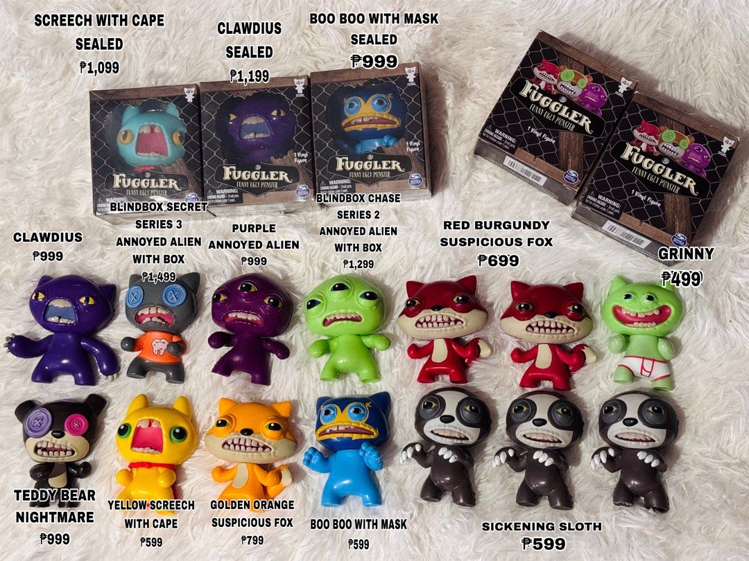 OG Spin Master Fuggler Vinyl Figures (Category: Designer & Blind Box Toys) located in Caloocan City. Submitted by raeccas.selections (Listing ID 1455791473, Image 1). Description: OG Spin Master Fuggler Vinyl Figures (2018-2019) For sale & On-hand - all rares ✨ - collectors items 🦷 RFS: doubles in my collection 😊 Can reserve with 50% DP, pay the balance anytime 📦 Location: North Caloocan Courier: Lalamove/J&T starts at ₱49 only.