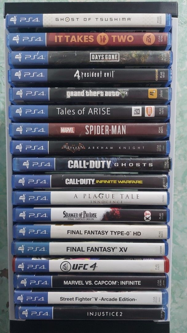 PS4 / PS5 Games for SALE (Category: PlayStation) located in Santa Rosa. Submitted by agentred1142 (Listing ID 1455694200, Image 1). Description: PS4/PS5 GAMES FOR SALE Location: STA ROSA LAGUNA Ghost Of Tsushima Directors Cut - 1800 It Takes Two - 1000 DAYSGONE - 900 Resident Evil 4 - 700 Resident Evil 7 (no cover) - 700 GTA TRILOGY (GTA V cover) - 900 Tale Of Arise - 900 Spiderman - 900 Batman Arkham Knight - 700 Call Of Duty GHOST - 700 Call Of