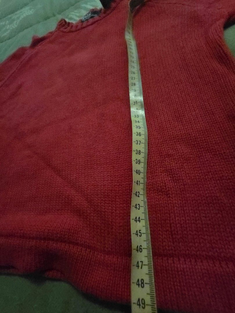 Ralph Lauren Red Knit Sweater (Category: Babies & Kids Fashion) located in Makati City. Submitted by knickson (Listing ID 1455679370, Image 3). Description: - Classic red Ralph Lauren knit sweater - Long sleeves and crew neck - Nice ribbed texture - Approx. measurements: 22" length, 20" width (chest) - Versatile for layering or wearing solo.