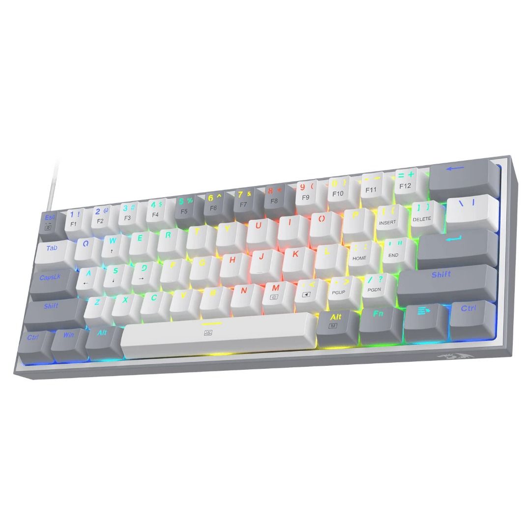 Redragon 60% Mechanical Keyboard with RGB Lighting (Category: Computer Keyboard) located in Caloocan City. Submitted by dual_redemption21 (Listing ID 1455679266, Image 1). Description: - Compact 60% mechanical keyboard - Vibrant RGB backlighting - Ideal for gaming and everyday typing - Wired connection - Stylish white and grey keycaps with colorful lighting - Space-saving small form factor.