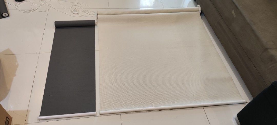 Roller Blinds - Cream and Dark Grey (Category: Curtains & Blinds) located in Pasig City. Submitted by jerlaman (Listing ID 1455719521, Image 1). Description: Rolling Blinds - (Ceiling to floor coverage) White 43 x 94 inches 2 pcs Needs a wall bracket 350 each Grey 15 x 98 Inches Built-in bracket 2 pcs 250 each Items are used but still in good condition, just a bit dusty. Item location is in Pasig City Shipping should be shouldered by the buyer Pr
