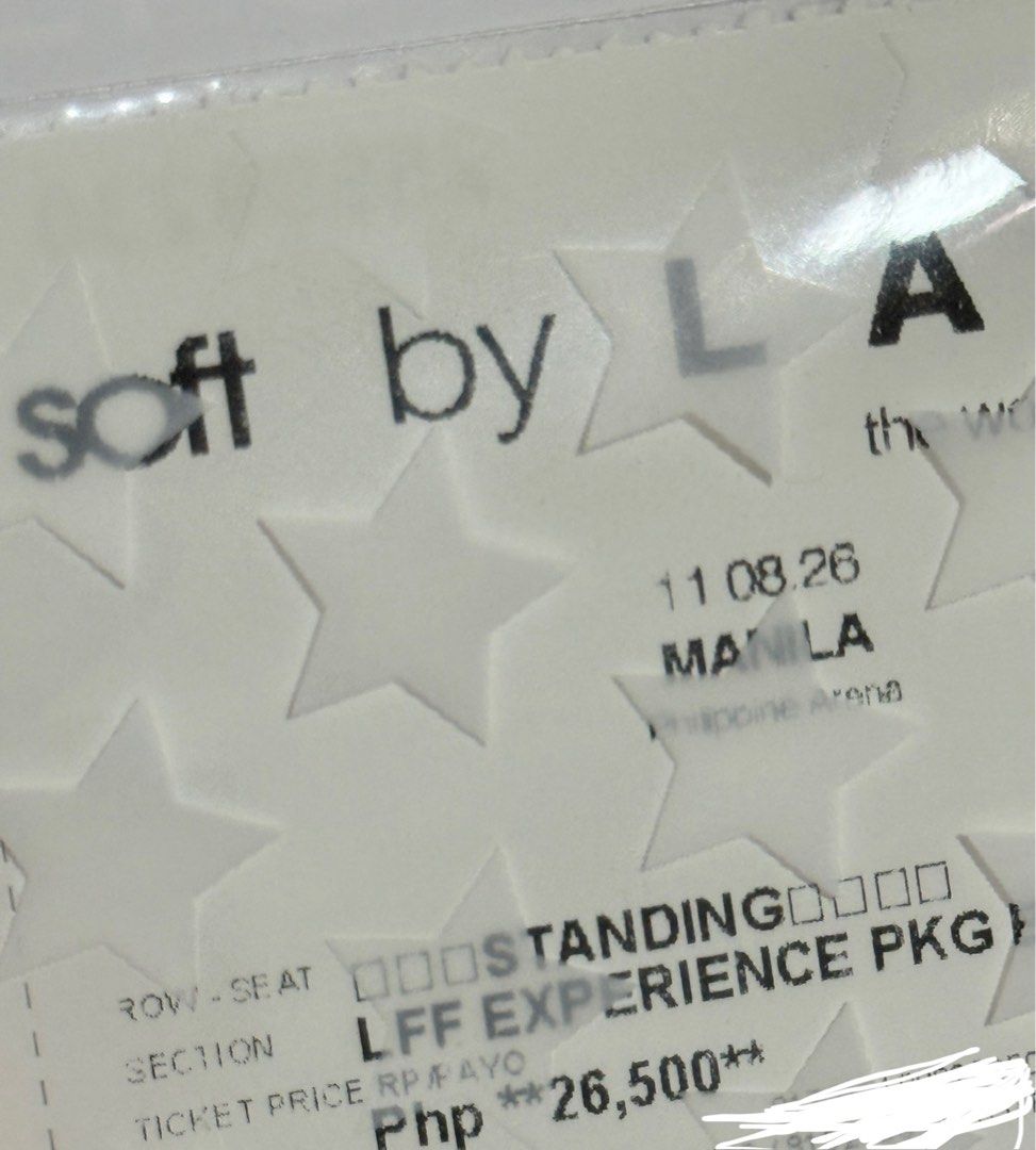 SOFT BY LANY TLFF VIP PACKAGE DAY 2 (Category: Events Tickets) located in Valenzuela. Submitted by solene_ (Listing ID 1455798276, Image 2). Description: Day 2 Manila — November 8, 2026 Willing to do meet up halfway. If malayo, VC. Price is the SRP + Assistance fee kasi nagpasabay lang me. .