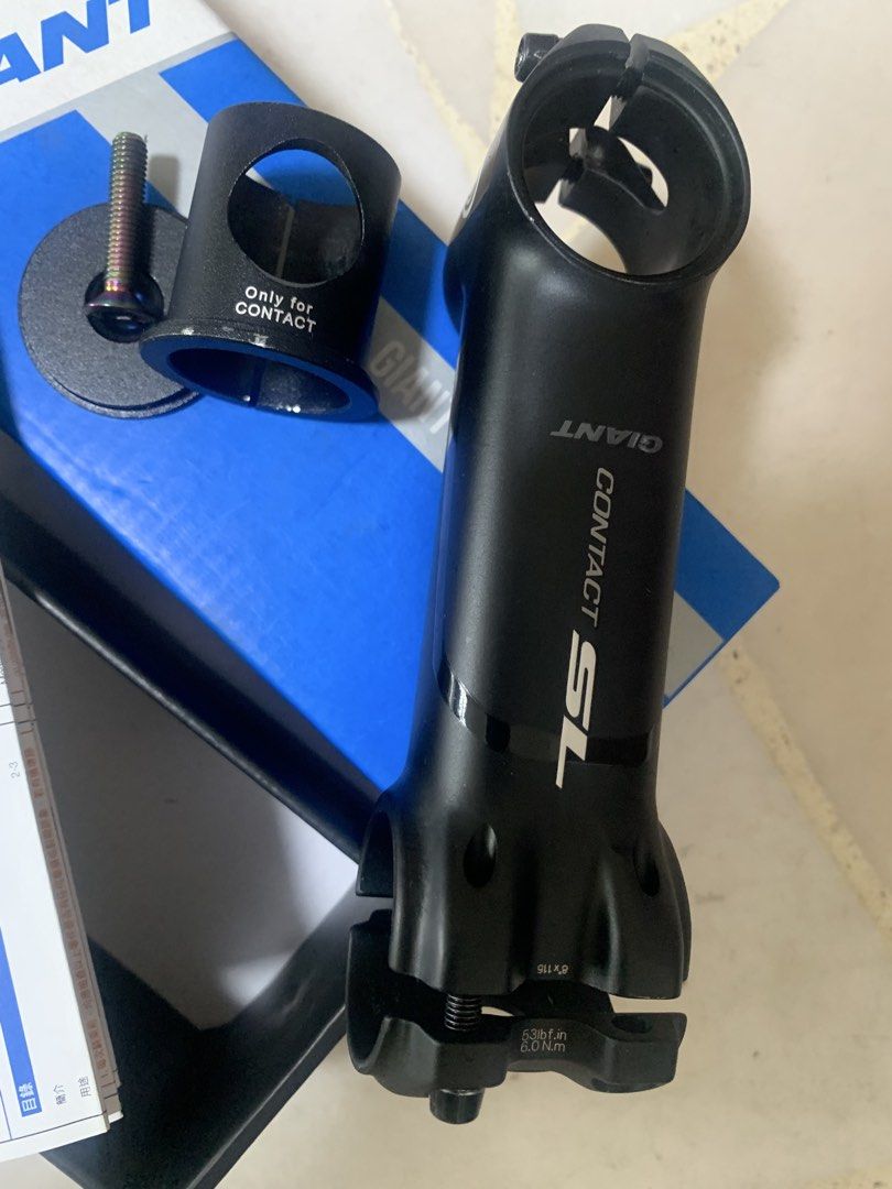 Stem (Category: Parts & Accessories) located in Singapore. Submitted by 02233782jii (Listing ID 1455783002, Image 3). Description: - Giant Contact SL bicycle stem - Colour: Black - Includes steerer tube adapter and bolt - Ideal for bike builds or upgrades - is a giant od2 stem , but it can also use for - as originally stem , adapter provided, - stem length 110 mm..
