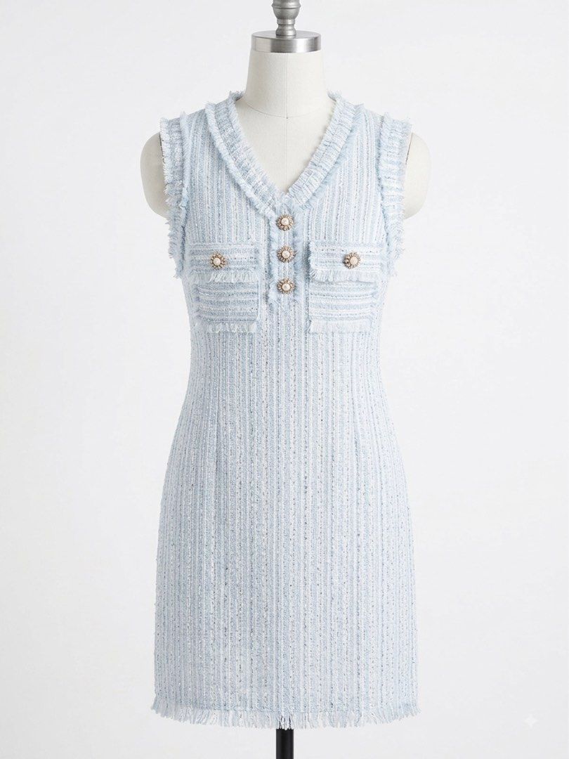 TWEED LIGHT BLUE DRESS (Category: Dresses) located in Tarlac. Submitted by userjetaime (Listing ID 1455695560, Image 1). Description: 👗 s-m 👗 super pretty in person 👗 used once 👗 ww in 3rd slide 👗 rfs: decluttering .