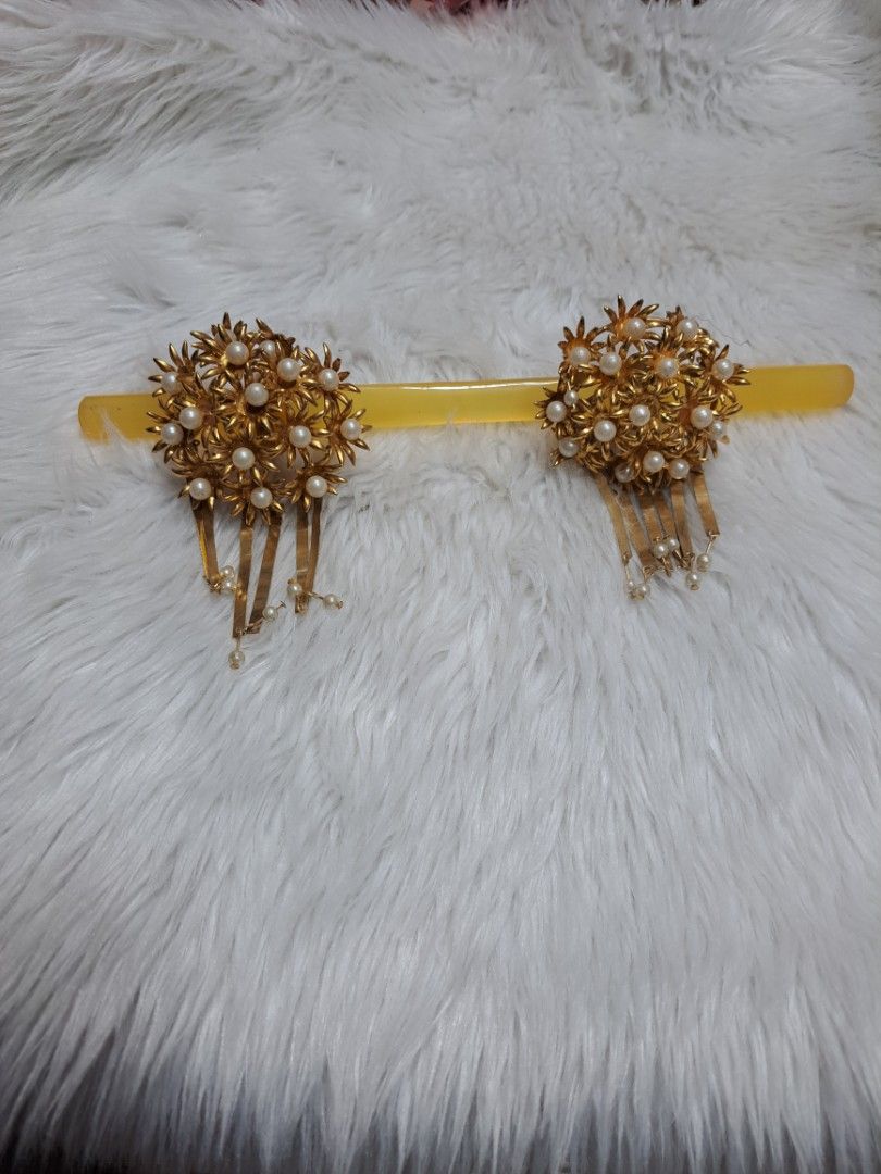 Hairpine Vintage Gold Pearl Hairpin Set Japanese Kanzashi Style, Women's Fashion ...