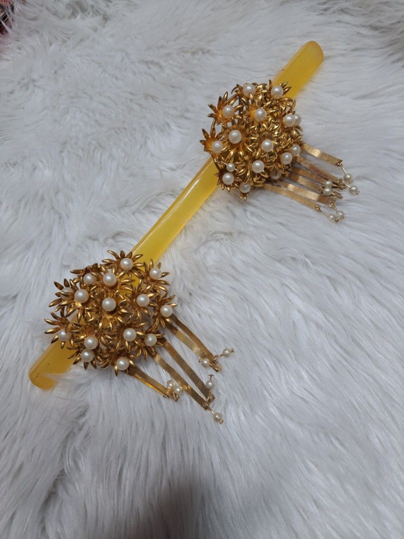Hairpine Vintage Gold Pearl Hairpin Set Japanese Kanzashi Style, Women's Fashion ...