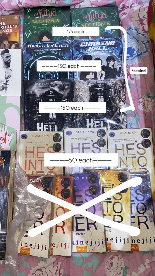 WATTPAD BOOKS QUITTING SALE (Category: Storybooks) located in Agdangan. Submitted by ultm8pjm_ (Listing ID 1455772040, Image 1). Description: wts lfb preloved wattpad books - HIH S2 NOT INCLUDED (SOLD) - others are sealed and re-sealed - re-sealed books has yellow stains - good conditions (can send condi via chat) - can do take all for 4.5k (nego) - buyer must be willing to shoulder sf 📍 batangas 📩 hmu if interested t. wts lfb jonaxx blue_maide