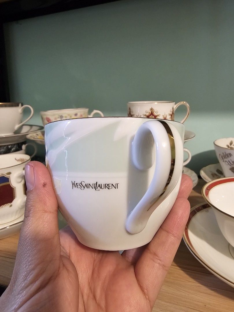 YSL Duo - Green (Category: Coffee & Tea Tableware) located in Quezon City. Submitted by senyoramaria (Listing ID 1455678127, Image 3). Description: YSL Made in Japan Embossed design 2 Duos available. Php800❗ --- Extra: 3 Cups - Php400 each 6 Cake Plates - Php500 each *Can be discounted if buying multiple items..
